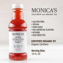 Load image into Gallery viewer, Monica’s Cold Brew All Organic Tea - Energizing - Berry Hibiscus - 16 oz Bottles (Pack of 6) - 50mg Caffeine, Healthy Energy Drink to Support Your Active Lifestyle, Made with Organic, Vegan, Kosher and Non-GMO Ingredients