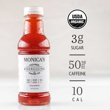 Load image into Gallery viewer, Monica’s Cold Brew All Organic Tea - Energizing - Berry Hibiscus - 16 oz Bottles (Pack of 6) - 50mg Caffeine, Healthy Energy Drink to Support Your Active Lifestyle, Made with Organic, Vegan, Kosher and Non-GMO Ingredients