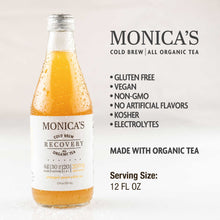 Load image into Gallery viewer, Monica’s Cold Brew All Organic Tea - Recovery - Pineapple Guava White Tea - 12oz Bottles (Pack of 6) - 30mg Caffeine, Healthy Energy Drink to Support Your Active Lifestyle, Made with Organic, Vegan, Kosher and Non-GMO Ingredients