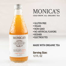 Load image into Gallery viewer, Monica’s Cold Brew All Organic Tea - Recovery - Pomegranate White Tea - 12oz Bottles (Pack of 6) - 30mg Caffeine, Healthy Energy Drink to Support Your Active Lifestyle, Made with Organic, Vegan, Kosher and Non-GMO Ingredients