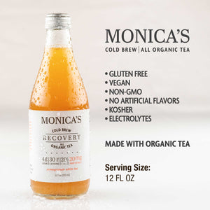 Monica’s Cold Brew All Organic Tea - Recovery - Pomegranate White Tea - 12oz Bottles (Pack of 6) - 30mg Caffeine, Healthy Energy Drink to Support Your Active Lifestyle, Made with Organic, Vegan, Kosher and Non-GMO Ingredients